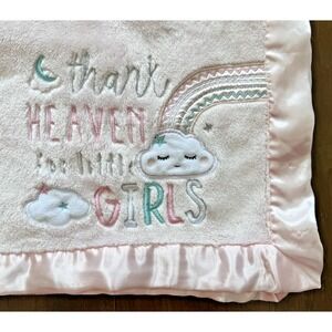 Baby Essential Thank Heaven Little Girls Pink Blanket Plush Minky Satin 30x40